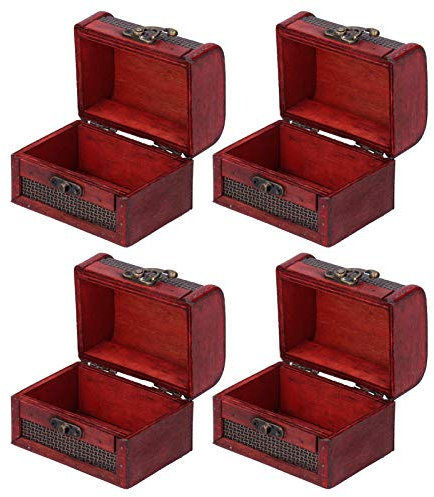 HERCHR 4Pcs Vintage Holz Aufbewahrungsbox, Truhe Holz Klein Schatztruhe Schatzkiste, Schatztruhen Aus Dunklem Holz, Spardose, Bauernkasse, Für Ringe, Ohrringe, Halsketten, Geschenke
