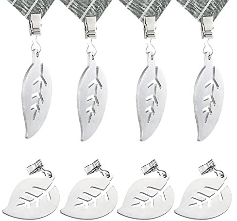 Ruikdly Tischdeckengewichte 8 Stück Edelstahl Tischdeckenbeschwerer Tischdecke Gewichte Tischtuch Klein Clips Tischtuchklammern für Dicke Tischplatten für Drinnen Draußen Garten Blattform Silber