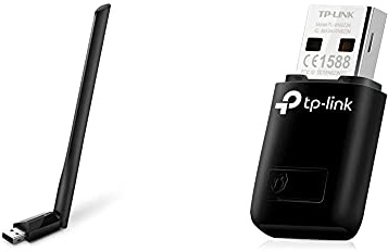 TP-Link Clé WiFi AC600 Mbps Archer T2U Plus, clé WiFi puissante, antenne à Gain élevé 5dBi, Garantie 3 Ans & Clé WiFi Puissante N300 Mbps, Mini Adaptateur USB WiFi, dongle WiFi, Bouton WPS, Noir