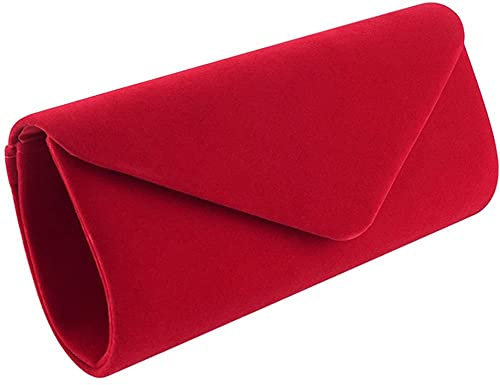 BBjinronjy Clutch f眉r Damen, Abendtasche, Clutch, b枚rse, mit abnehmbarem Kettenriemen, f眉r Hochzeit, Cocktail, Party, Samt, einfarbig, rot, Medium
