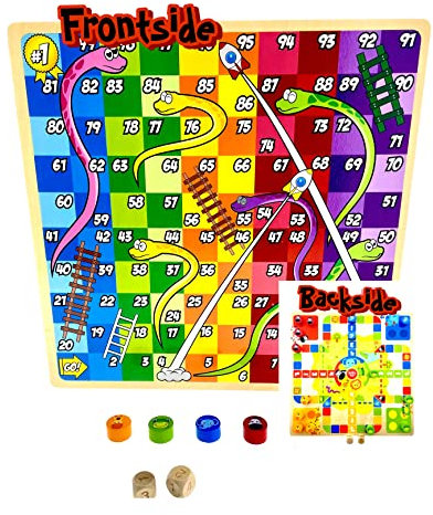 RB&G das Lustige Brettspiel für die Familie Ludo Switch Snake aus Holz, Spielesammlung aus Holz ab 4 Jahren