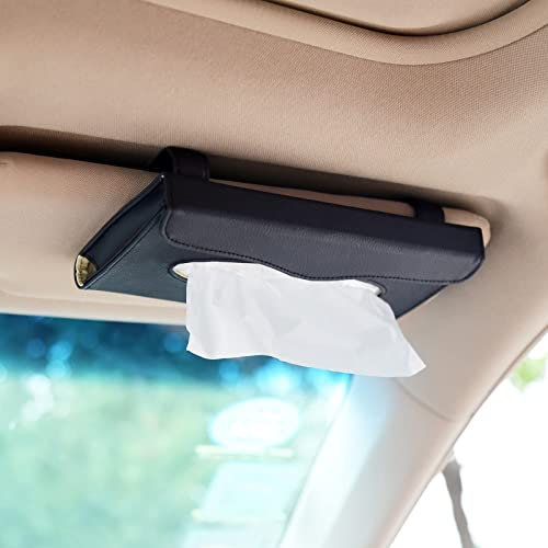 XCWTBL Auto Tissue Halter Sonnenblende Serviettenhalter Für Auto,Auto Taschentuchhalter Mit Zusätzlichem Auto Visier Organizer Pu-Leder-serviettenhalter Für Auto-Sonnenblende Maskenhalter Auto