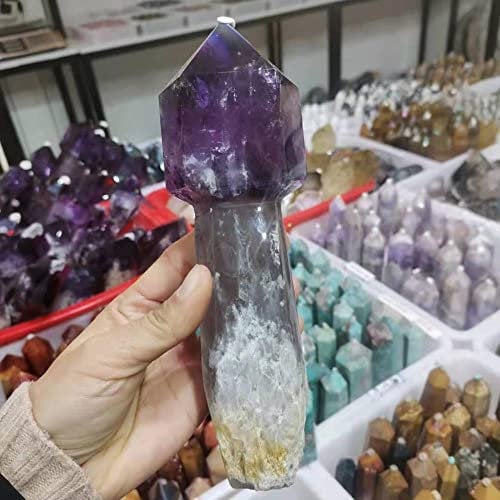HXSCOO Natürlicher Amethyst-Quarzkristallstab, polierter Chakra-Stein for Reiki-Heilung