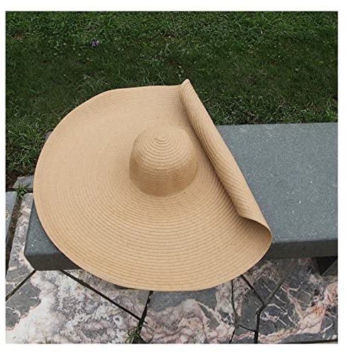 ENICEN Mujeres Gigantes Plegables Sombrero de Gran tamaño 70 cm de diámetro Enorme alumno Floppy Verano Sol Playa Paja Sombreros x478 (Color : Khaki)