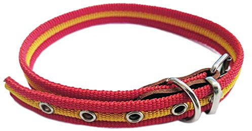 Collar de Perro Bandera de España de algodón 35 cms | Collar Liso para Perro medianos | Collar de algodón. Resistente a tirones y climatología. Collar Rojo y Amarillo.