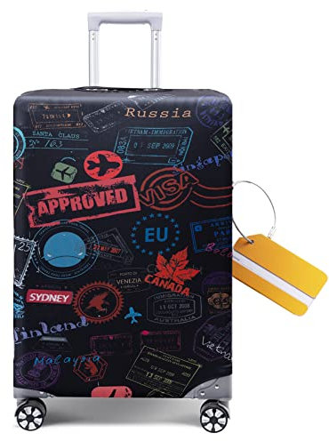 OrgaWise Housse Valise et Étiquette Hauteur des Bagages adaptée 65-70CM Luggage Cover de Elastique Housse de Protection pour Valise (World,L (25-28))