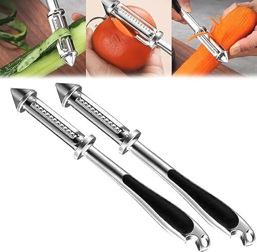 Pelador de verduras todo en uno, pelador de verduras cinco en uno de acero inoxidable, pelador de verduras multifuncional, 2 uds.