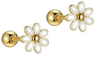 20G Cartilage Mini Stud Earrings Cute Daisy Flower Enamel Earring 925 Sterling Silver Floral Tiny Ball Screw Back Tragus Barbell Sleeper Studs Lovely Jewelry Gifts for Women Teen Girls (Gold)