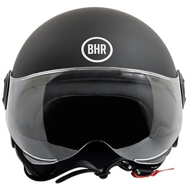 BHR Helm Demi-Jet 835 Special - Rollerhelm ECE 22.06 Zugelassenmit Anti-Kratz-Visier, Mikrometrischer Auslösung und Abnehmbare Wangenpolster - Mattschwarz XL