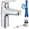 GROHE Swift, Waschtischarmatur, wassersparend (Wasserhahn für das Bad, Badarmatur mit Zugstangen-Ablauf, 18cm hoch, mit 3in1 Werkzeug, einfache Installation am Waschbecken), chrom, 24325001