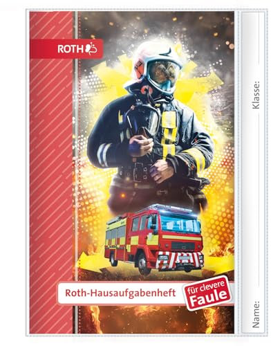 ROTH Hausaufgabenheft - Kids und Tiere für clevere Faule mit Hülle, A5, 1 Woche 2 Seiten, Feuerwehrmann