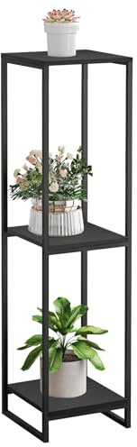 JEPRECO 46 Tall Plant Stand Indoor, 3-Tier Modern Plant Shelf, Corner Flower Pot Holder Organizer for Living Room Balcony Patio Garden (Black)