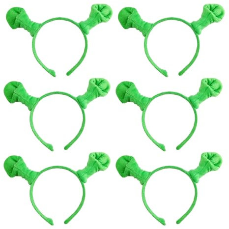 HAICN Shrek-Ohren-Stirnband, Plüsch, Shrek, Make-up, Haarband, grüner Oger, Kostüm, Stirnband, niedlich, Ohren für Halloween, Cosplay, Zubehör, 6 Stück
