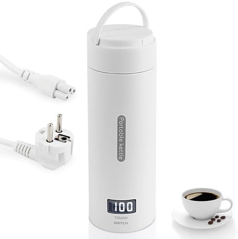 NVIYAM 380ML Bouilloire Electrique Portable,Tasse à eau électrique,Mug de Voyage Chauffant,avec réglage de la température, Bouilloire en Acier Inoxydable,220 V,Plusieurs régulations de température