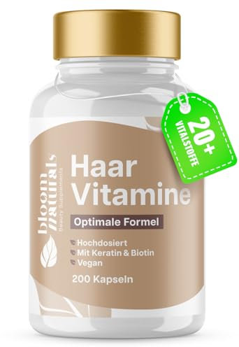 Haar Vitamine - 200 Kapseln - Hochdosiert mit Biotin, Selen, Zink, Keratin + 20 Vitalstoffe - für Haarwachstum beschleunigen und gesunde Haare - für Frauen & Männer vegan und produziert in Deutschland