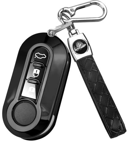 FT FUNTOR Schlüssel Hülle für FIAT,3 visuelle Tasten TPU für FIAT Schlüsselgehäuse,Passend für FIAT 500 500L Brava Bravo Doblo Ducato Fiorino Punto Panda Qubo Scudo Stilo Lancia (B-Schwarz)