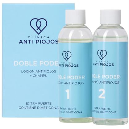 Doble Poder (loción contra piojos y champú contra piojos) de Clínica Anti Piojos - dos botellas con un total de 200 ml - con dimeticona