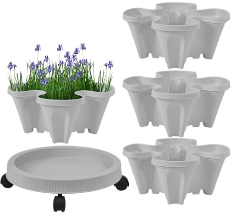 Plant Tower - Tour de fraises 4 pots de fleurs verticaux avec plateau et roues, outils de plantation pour intérieur et extérieur