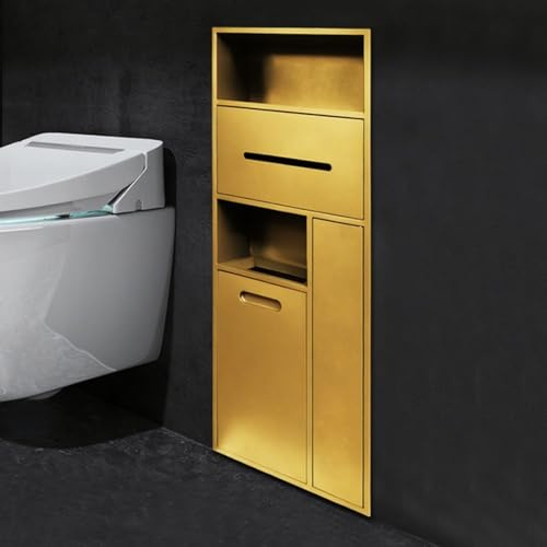 Eingelassener Toilettenpapierhalter Edelstahl, Wandnische, Spender, Mit Ablage, Papierrollenhalter Badezimmer Individuell Gestaltete Nische Neben Der Toilette Duschnische(Gold,78*30*14cm/30.7*11.8*5.5