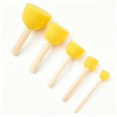 5Pcs Foam Stencil Stippling Brushes for Acrylic Painting | 5pcs round foam stencil brushes with wooden handles for acrylic painting, crafts, kids art, beginners and stenciling.