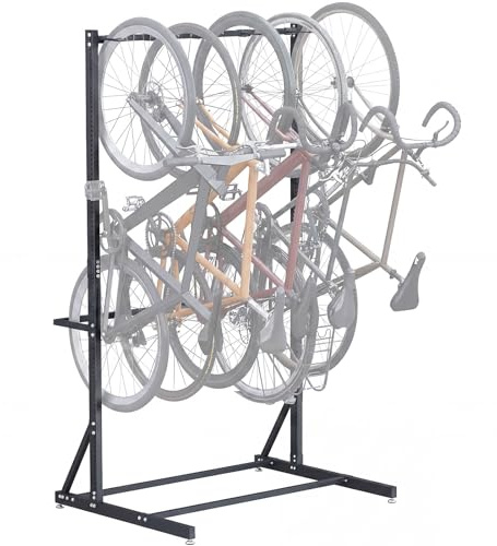 Freistehender Fahrradständer für 5 Fahrräder, Freistehender Vertikaler Fahrradhalter aus Stahl höhenverstellbar, 136kg Schwerlast-Stahl Fahrradhalter für Garage, Keller & Zuhause