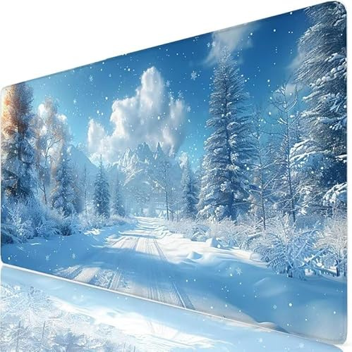 XXL Tappetino Mouse 520x250 mm Gaming Inverno Sottomano Scrivania Ufficio, Nevicare Mousepad Antiscivolo con Base Stabile, Tappeto per Mouse e Tastiera, Accessori Scrivania Gaming, Lavoro, PC H0-612