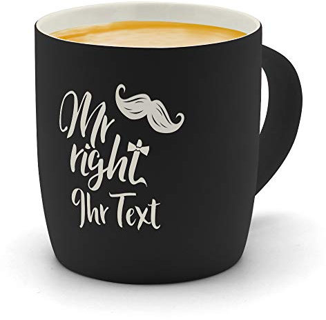 printplanet® - Kaffeebecher mit eigenem Text graviert - SoftTouch Tasse mit Wunschtext - Matt-gummierte Oberfläche - Farbe Schwarz - Motiv: Mr. Right