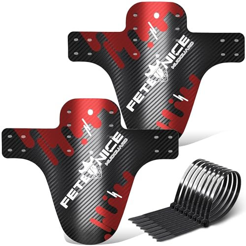 FETESNICE 2 Stück Kohlefaser Textur Mountainbike Schutzblech MTB Fahrrad vorne hinten Kotflügel DH Radfahren 24/26/27,5/29 Schutzbleche Mountainbike (Red)