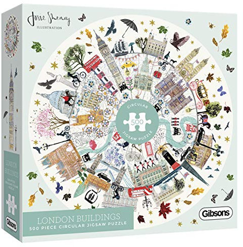 Gibsons GIBG3700 White Logo Collection Buildings of London Puzzle, rund, 500 Teile, braun