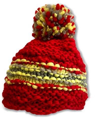 Roter Hahn 112 Feuerwehr Wintermütze I ROT I Reflexstyle Gelb-Silber I Strickmütze I Beanie mit Bommel I Rettungsdienst THW Mütze I exklusiv