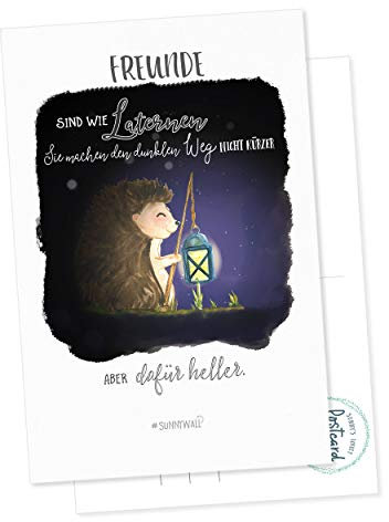 Postkarte Igel - Freunde sind wie Laternen - der Weg wird heller Freundeskarte