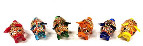 6 kleine Bunte KUGELRUNDE Glücksschweinchen aus Glas - Größe 3,5 cm - Glücksbringer für Tischdeko Silvester Geburtstag Hochzeit Give-Away - Wien-Österreich-Austria (gefleckt) 715