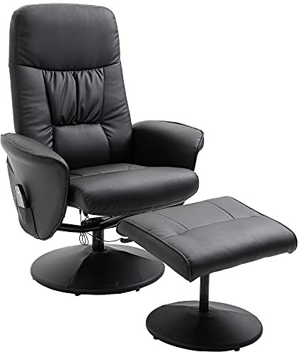 HOMCOM Relaxsessel mit Fußhocker Stauraum Liegefunktion Massagesessel TV-Sessel mit Massagefunktion Liegesessel Ergonomischer Stuhl mit 10 Vibrationpunkte Kunstleder Schwarz 76 x 81 x 105 cm