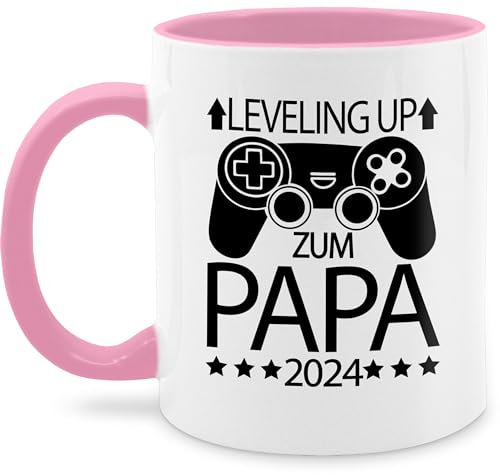 Tasse Tassen 325ml - Geschenk Vatertag - Leveling up zum Papa 2025 mit Controller - schwarz - 325 ml - Rosa - daddy to be 2023 vatertagstasse vatertagsgeschenk 2024 kaffeetasse werdender