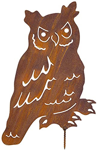 B2S BACK2SEASON Metall Eule mit Schraube Edelrost Rostfigur Rostdeko Garten Baumdeko
