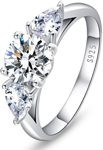 Yaresul 3-Stein Solitaire Verlobungsring für Frauen 925 Sterling Silber Hochzeitsbänder mit Prong Einstellung AAA Grade Runde und Birne geformt Cubic Zirconia Ring Größe 56(17.8)