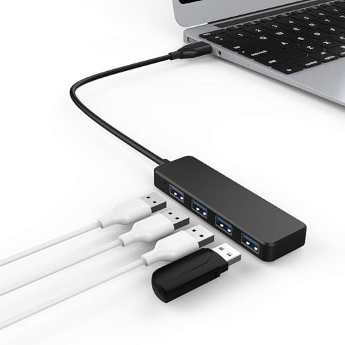 Ultra-Slim 4-Port USB Hub with 30cm Cable | High-Speed Data Transfer & Built-In Current Protection | Plug & Play, Portable Design for Laptop/PC/MacBook | Compatible with USB 2.0/1.1 Devices