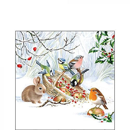 Ambiente Servietten Winter Treat 25cm Papierservietten Mund-Tücher Papier-Servietten Mundtücher Winter Schnee Waldtiere Tiermotiv 3-lagig Papier