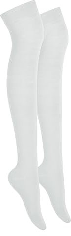 MOLLY MALOU Ladies Girls Women Over The Knee Plain Socks Comfortable Cotton Rich UK Size 4-6.5 (White)