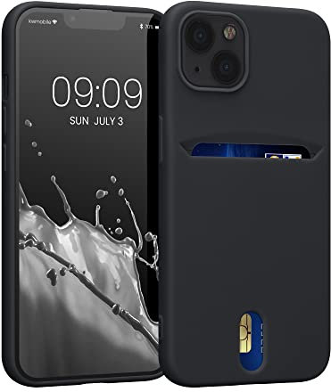 kwmobile Case Compatible with Apple iPhone 13 - Soft TPU Phone Cover with Card Holder and Silicone Finish - Black