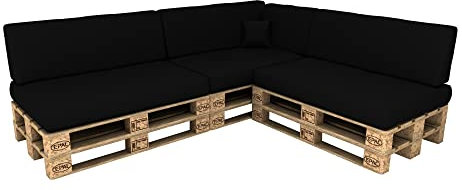 POKAR Palettenkissen Wasserabweisend Palettenauflagen mit abnehmbarem Bezug Palettenmöbel Palettensofa 8er Set: Sitzkissen 120x80 + Rückenlehne 120x40, Schwarz