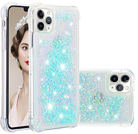 IMEIKONST Compatible with iPhone 11 Pro Glitter Case, Liquid Sparkle Quicksand Clear Transparent Sequin Slim Girls Soft TPU Bumper Silicone Shockproof Cover for iPhone 11 Pro. Star Blue YBW