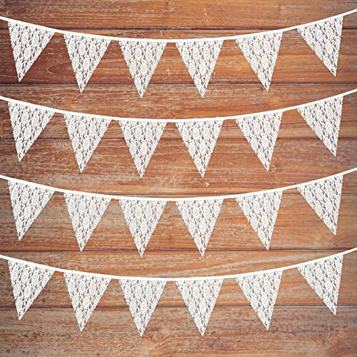 9 m weiße Spitzen-Wimpelkette, Wimpelbanner, 36 Stück Stoff-Dreiecksflaggen, Girlanden für Hochzeit, Geburtstag, Brautparty, Jahrestag, Party, Garten, romantische hängende Dekoration Banner