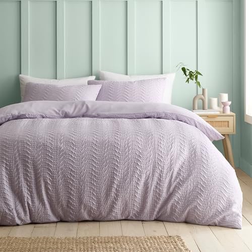 Catherine Lansfield Heatset Wave Double Duvet Cover Set with Pillowcases Lilac