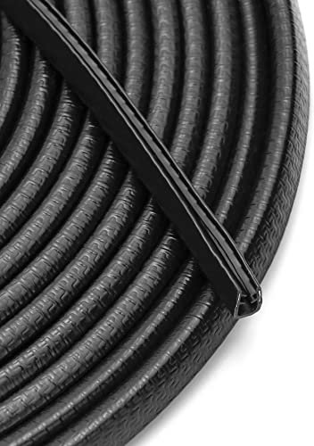 QWORK Car Door Edge Guards, U Shape Edge, 10m, Black Rubber with Stainless Steel Finish, Universal Fit for Door
