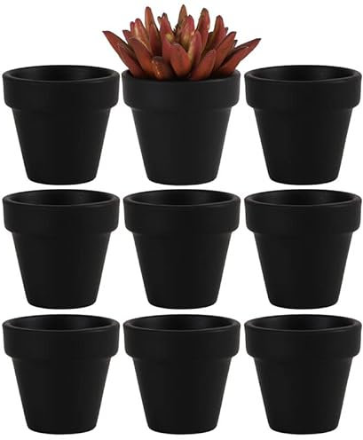 Yishang Lot de 9 mini pots en terre cuite noir de 5,1 cm – Petit pot de fleurs fait à la main pour chambre d'enfant, cactus, pot de fleurs, poterie, décoration de rebord de fenêtre