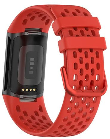 Vaporly UK Replacement Watch Strap for Fitbit Charge 5 Band with Collapse Buckle Sports Mesh Breathable Silicone Wristband (Red)