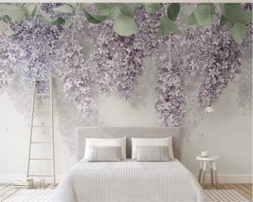 Carta Da Parati Personalizzata 3D Murale Bellissimo Fiore Di Glicine Lilla Stereo Flower Wedding Room Background Wall Decor 300Cm(W)×210Cm(H)