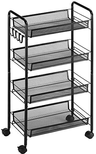 HOMCOM Carrello da Cucina Salvaspazio a 4 Livelli con Cestini a Rete, Carrello Portaoggetti per Salotto e Camera in Acciaio, 45x26.5x84 cm, Nero
