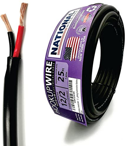 NATIONAL Wire & Cable - 12 Gauge 2 Conductor Premium Electrical Wire - Made in USA - 12AWG Wire, Stranded PVC Cord, Copper Cable, 25 Feet Indoor and Outdoor Lighting, Auto Battery